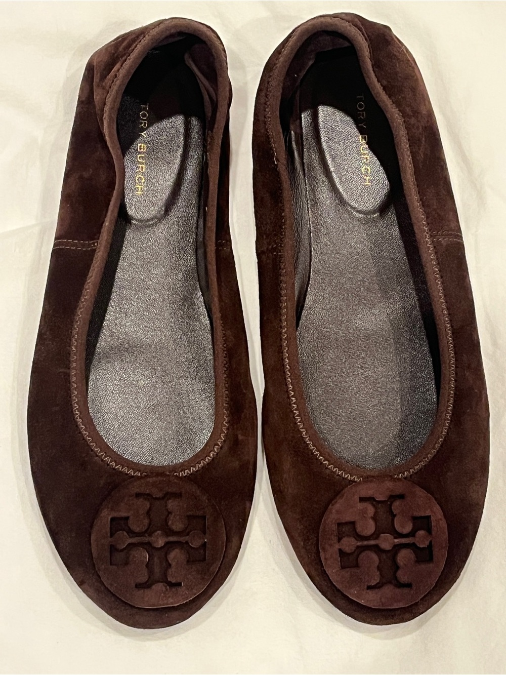 Tory Burch Reva Travel Suede Ballet Flat in Dark Cocoa - size 6.5 - NWOB - Picture 4 of 11